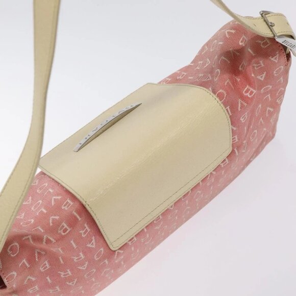BVLGARI Logo Mania Shoulder Bag Canvas Pink Silver Auth BA3169 - Picture 8 of 16